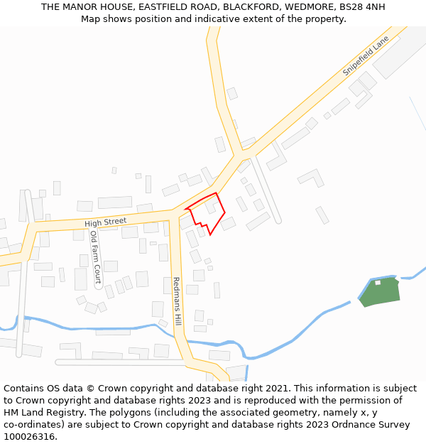 THE MANOR HOUSE, EASTFIELD ROAD, BLACKFORD, WEDMORE, BS28 4NH: Location map and indicative extent of plot