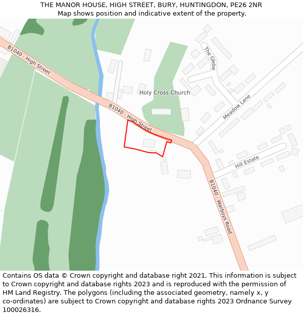THE MANOR HOUSE, HIGH STREET, BURY, HUNTINGDON, PE26 2NR: Location map and indicative extent of plot