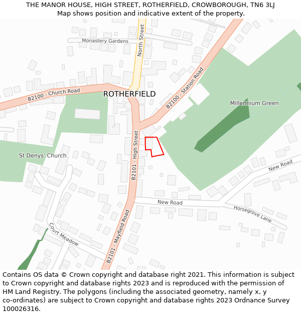THE MANOR HOUSE, HIGH STREET, ROTHERFIELD, CROWBOROUGH, TN6 3LJ: Location map and indicative extent of plot