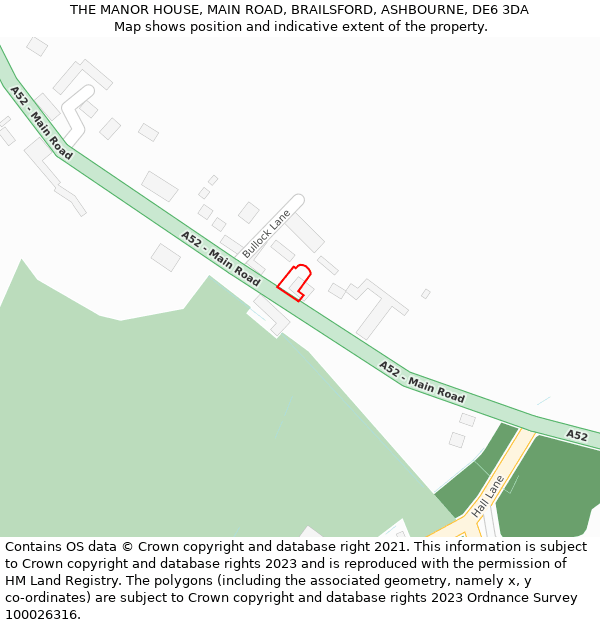 THE MANOR HOUSE, MAIN ROAD, BRAILSFORD, ASHBOURNE, DE6 3DA: Location map and indicative extent of plot