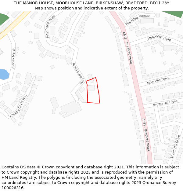 THE MANOR HOUSE, MOORHOUSE LANE, BIRKENSHAW, BRADFORD, BD11 2AY: Location map and indicative extent of plot