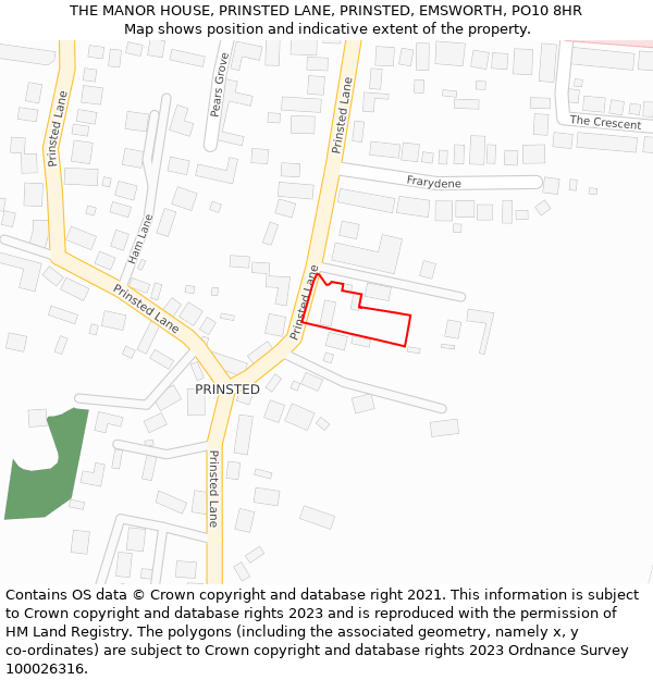 THE MANOR HOUSE, PRINSTED LANE, PRINSTED, EMSWORTH, PO10 8HR: Location map and indicative extent of plot