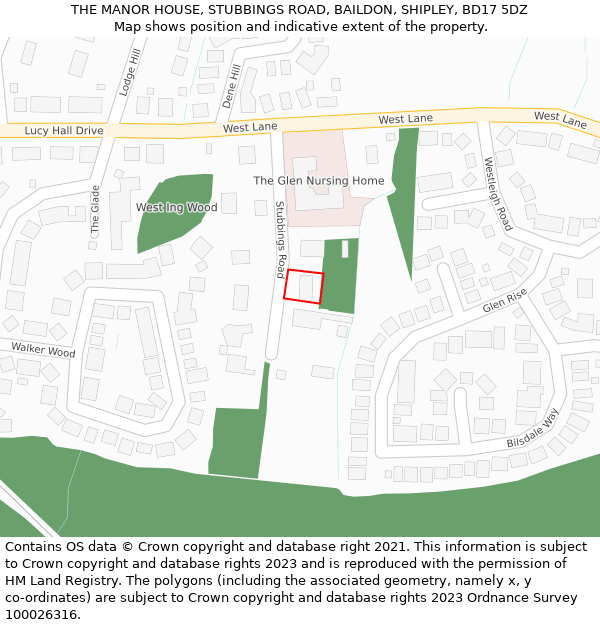 THE MANOR HOUSE, STUBBINGS ROAD, BAILDON, SHIPLEY, BD17 5DZ: Location map and indicative extent of plot