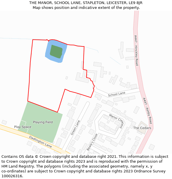 THE MANOR, SCHOOL LANE, STAPLETON, LEICESTER, LE9 8JR: Location map and indicative extent of plot