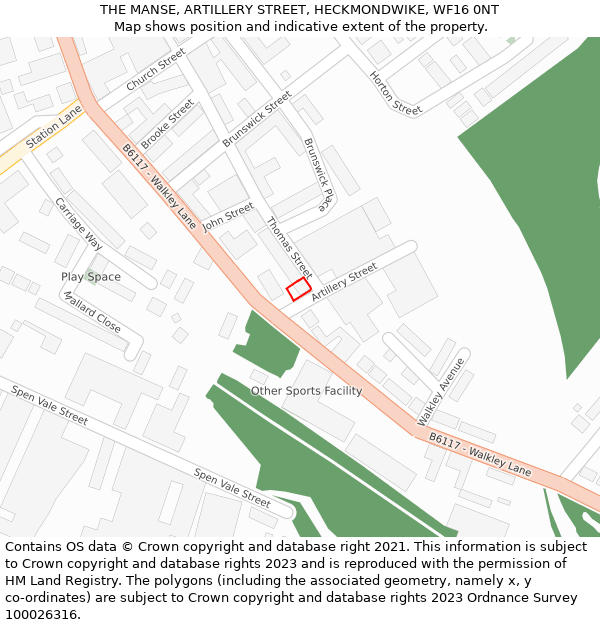 THE MANSE, ARTILLERY STREET, HECKMONDWIKE, WF16 0NT: Location map and indicative extent of plot