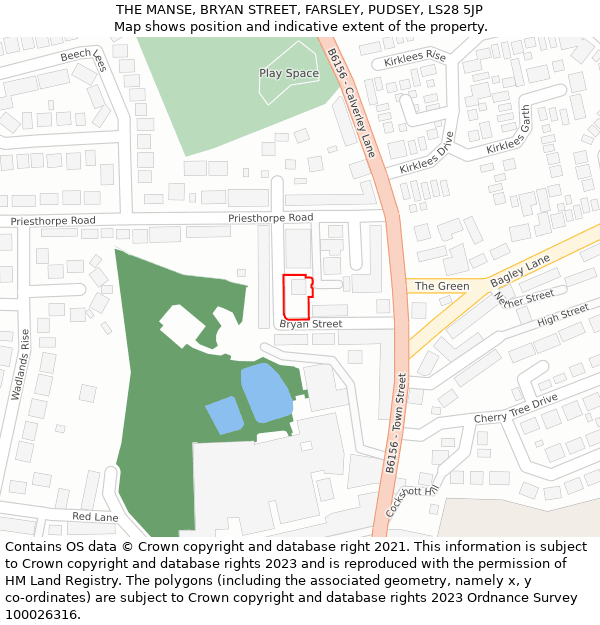 THE MANSE, BRYAN STREET, FARSLEY, PUDSEY, LS28 5JP: Location map and indicative extent of plot