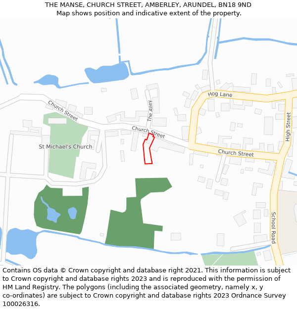 THE MANSE, CHURCH STREET, AMBERLEY, ARUNDEL, BN18 9ND: Location map and indicative extent of plot