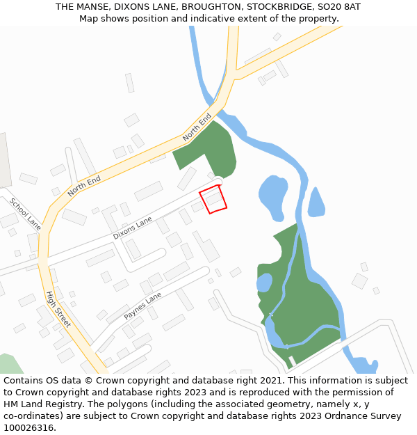 THE MANSE, DIXONS LANE, BROUGHTON, STOCKBRIDGE, SO20 8AT: Location map and indicative extent of plot