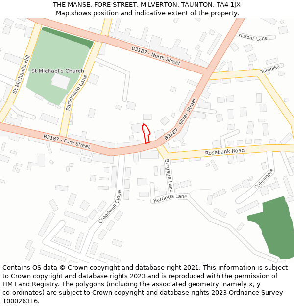 THE MANSE, FORE STREET, MILVERTON, TAUNTON, TA4 1JX: Location map and indicative extent of plot
