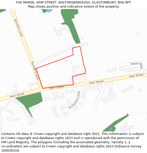 THE MANSE, HAM STREET, BALTONSBOROUGH, GLASTONBURY, BA6 8PT: Location map and indicative extent of plot