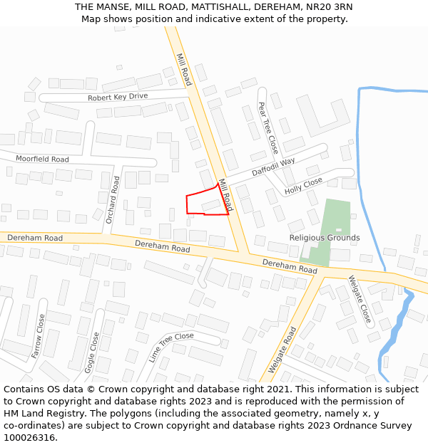 THE MANSE, MILL ROAD, MATTISHALL, DEREHAM, NR20 3RN: Location map and indicative extent of plot