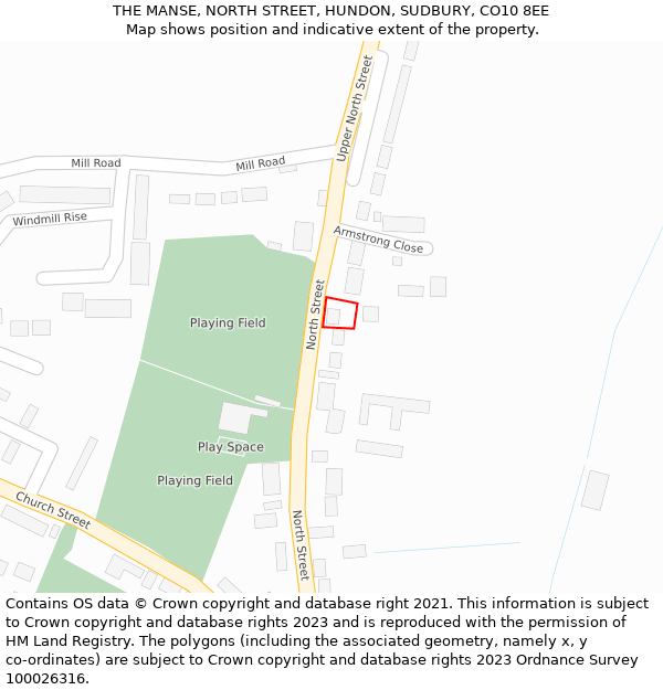 THE MANSE, NORTH STREET, HUNDON, SUDBURY, CO10 8EE: Location map and indicative extent of plot