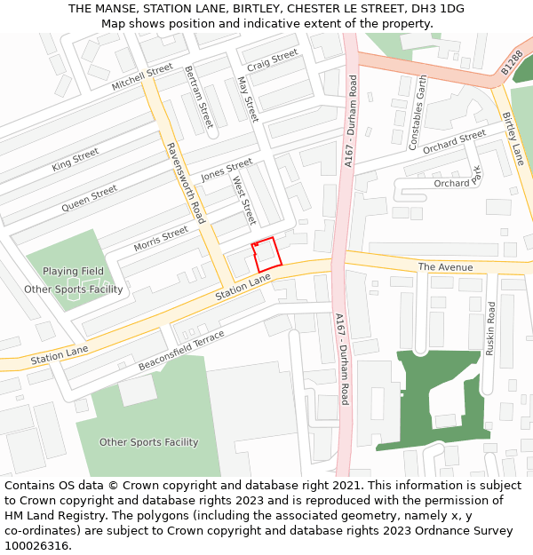 THE MANSE, STATION LANE, BIRTLEY, CHESTER LE STREET, DH3 1DG: Location map and indicative extent of plot
