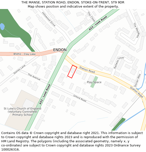 THE MANSE, STATION ROAD, ENDON, STOKE-ON-TRENT, ST9 9DR: Location map and indicative extent of plot