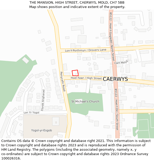 THE MANSION, HIGH STREET, CAERWYS, MOLD, CH7 5BB: Location map and indicative extent of plot