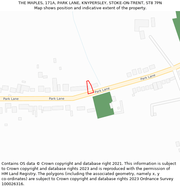 THE MAPLES, 171A, PARK LANE, KNYPERSLEY, STOKE-ON-TRENT, ST8 7PN: Location map and indicative extent of plot