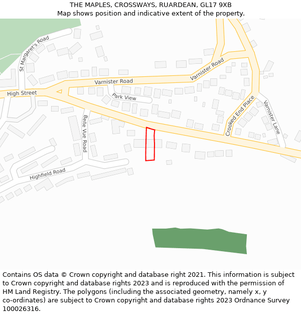 THE MAPLES, CROSSWAYS, RUARDEAN, GL17 9XB: Location map and indicative extent of plot