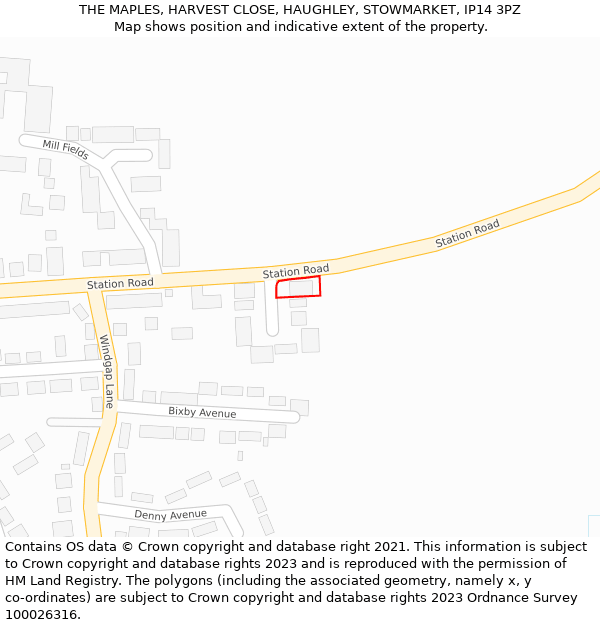 THE MAPLES, HARVEST CLOSE, HAUGHLEY, STOWMARKET, IP14 3PZ: Location map and indicative extent of plot