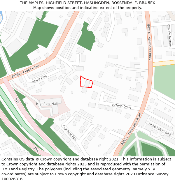 THE MAPLES, HIGHFIELD STREET, HASLINGDEN, ROSSENDALE, BB4 5EX: Location map and indicative extent of plot
