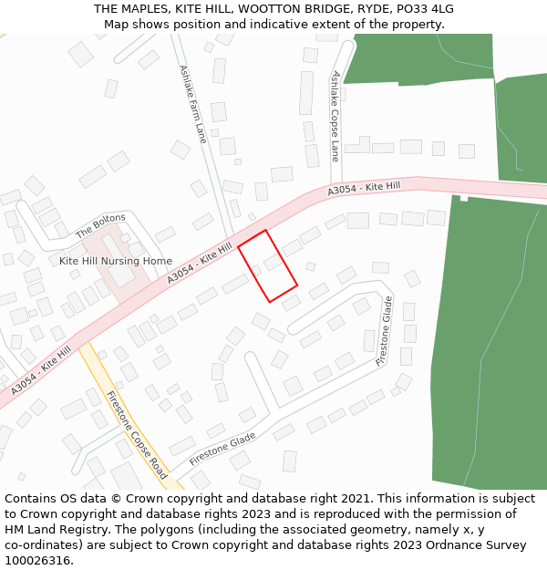 THE MAPLES, KITE HILL, WOOTTON BRIDGE, RYDE, PO33 4LG: Location map and indicative extent of plot