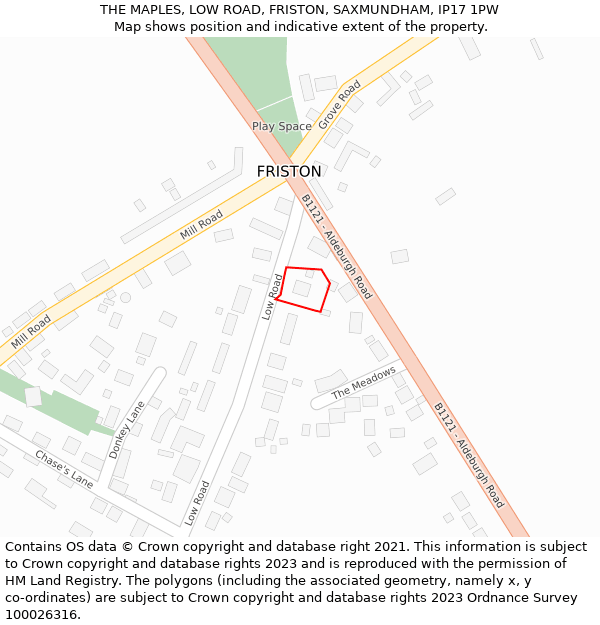 THE MAPLES, LOW ROAD, FRISTON, SAXMUNDHAM, IP17 1PW: Location map and indicative extent of plot