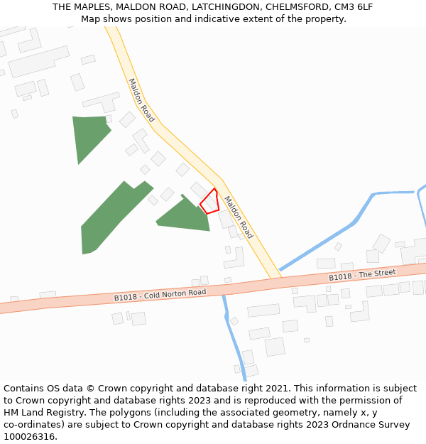 THE MAPLES, MALDON ROAD, LATCHINGDON, CHELMSFORD, CM3 6LF: Location map and indicative extent of plot