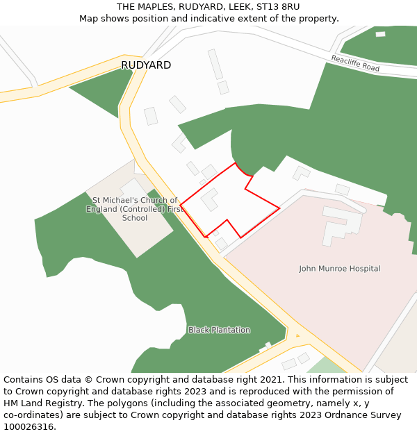 THE MAPLES, RUDYARD, LEEK, ST13 8RU: Location map and indicative extent of plot