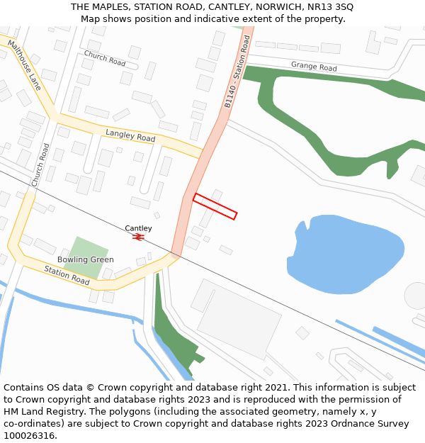 THE MAPLES, STATION ROAD, CANTLEY, NORWICH, NR13 3SQ: Location map and indicative extent of plot