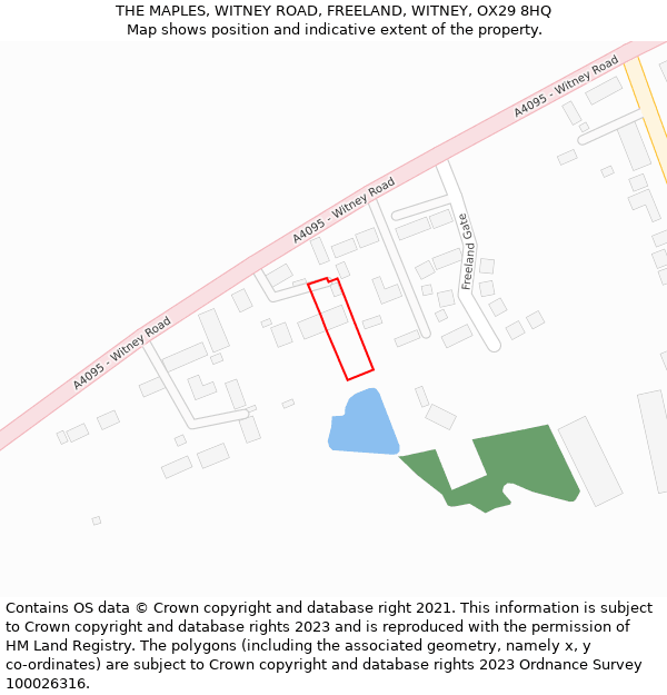 THE MAPLES, WITNEY ROAD, FREELAND, WITNEY, OX29 8HQ: Location map and indicative extent of plot