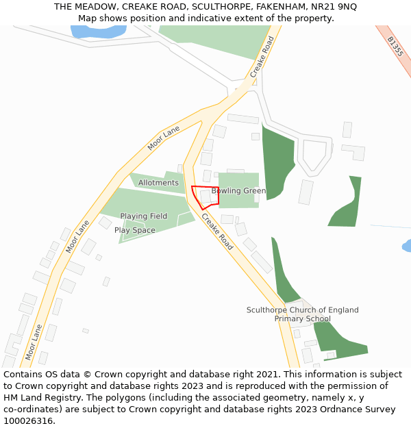 THE MEADOW, CREAKE ROAD, SCULTHORPE, FAKENHAM, NR21 9NQ: Location map and indicative extent of plot
