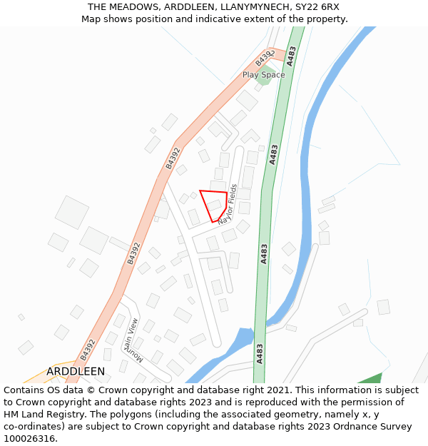 THE MEADOWS, ARDDLEEN, LLANYMYNECH, SY22 6RX: Location map and indicative extent of plot