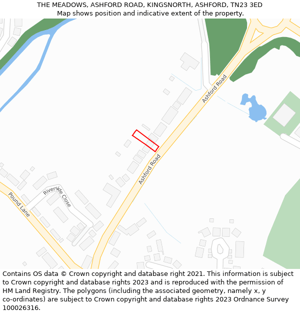 THE MEADOWS, ASHFORD ROAD, KINGSNORTH, ASHFORD, TN23 3ED: Location map and indicative extent of plot