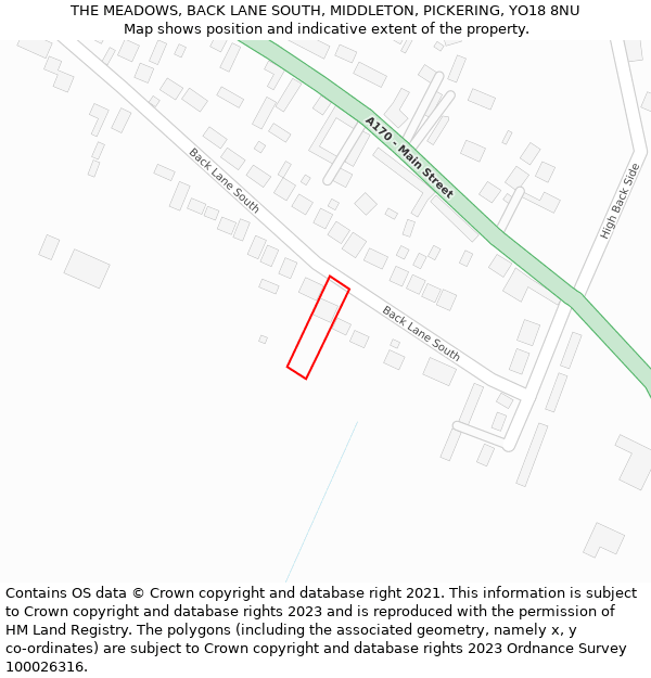 THE MEADOWS, BACK LANE SOUTH, MIDDLETON, PICKERING, YO18 8NU: Location map and indicative extent of plot