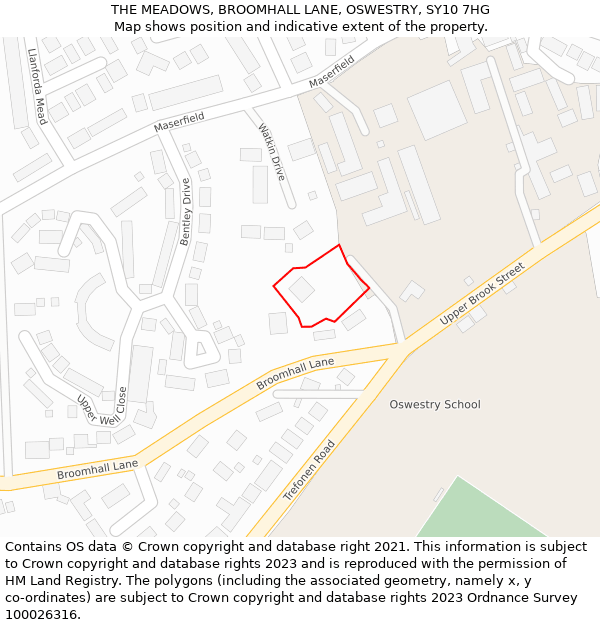 THE MEADOWS, BROOMHALL LANE, OSWESTRY, SY10 7HG: Location map and indicative extent of plot