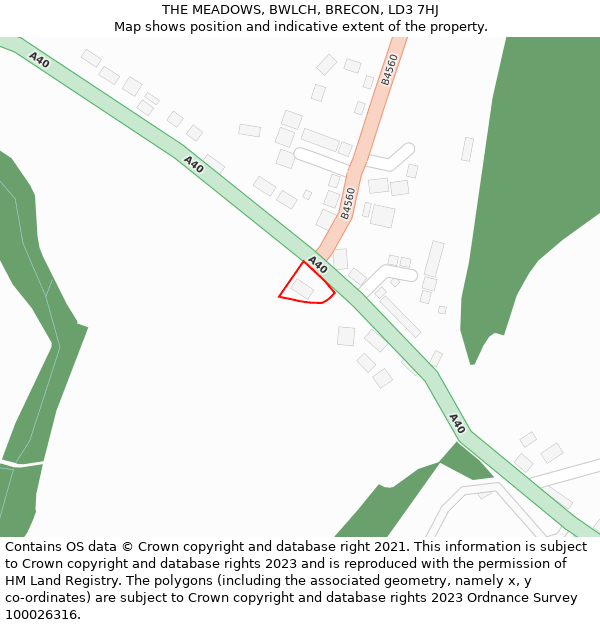 THE MEADOWS, BWLCH, BRECON, LD3 7HJ: Location map and indicative extent of plot