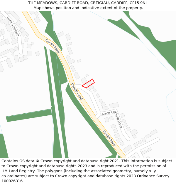 THE MEADOWS, CARDIFF ROAD, CREIGIAU, CARDIFF, CF15 9NL: Location map and indicative extent of plot