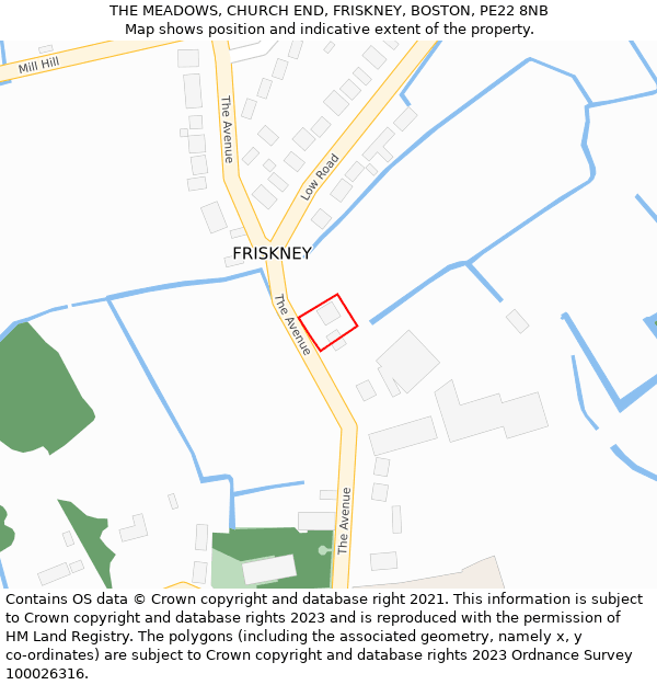 THE MEADOWS, CHURCH END, FRISKNEY, BOSTON, PE22 8NB: Location map and indicative extent of plot