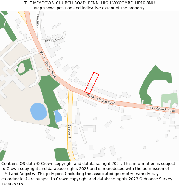 THE MEADOWS, CHURCH ROAD, PENN, HIGH WYCOMBE, HP10 8NU: Location map and indicative extent of plot