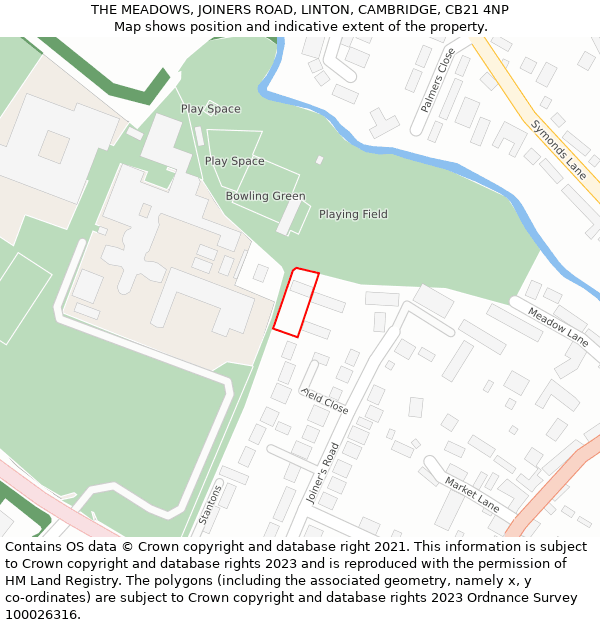 THE MEADOWS, JOINERS ROAD, LINTON, CAMBRIDGE, CB21 4NP: Location map and indicative extent of plot