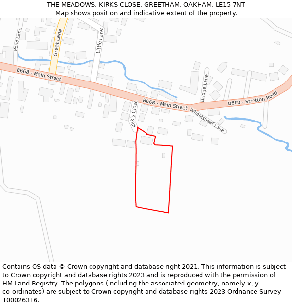 THE MEADOWS, KIRKS CLOSE, GREETHAM, OAKHAM, LE15 7NT: Location map and indicative extent of plot