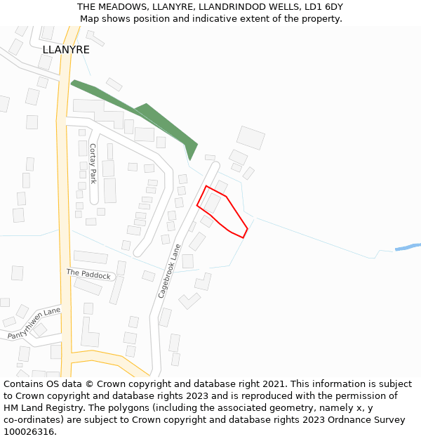 THE MEADOWS, LLANYRE, LLANDRINDOD WELLS, LD1 6DY: Location map and indicative extent of plot