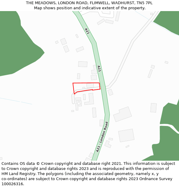 THE MEADOWS, LONDON ROAD, FLIMWELL, WADHURST, TN5 7PL: Location map and indicative extent of plot