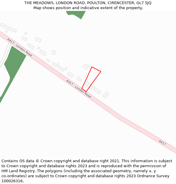 THE MEADOWS, LONDON ROAD, POULTON, CIRENCESTER, GL7 5JQ: Location map and indicative extent of plot