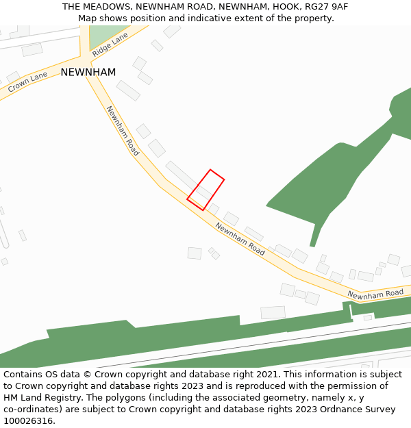 THE MEADOWS, NEWNHAM ROAD, NEWNHAM, HOOK, RG27 9AF: Location map and indicative extent of plot