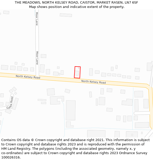 THE MEADOWS, NORTH KELSEY ROAD, CAISTOR, MARKET RASEN, LN7 6SF: Location map and indicative extent of plot