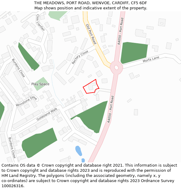 THE MEADOWS, PORT ROAD, WENVOE, CARDIFF, CF5 6DF: Location map and indicative extent of plot