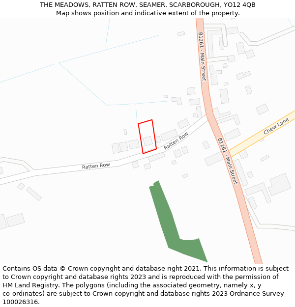 THE MEADOWS, RATTEN ROW, SEAMER, SCARBOROUGH, YO12 4QB: Location map and indicative extent of plot