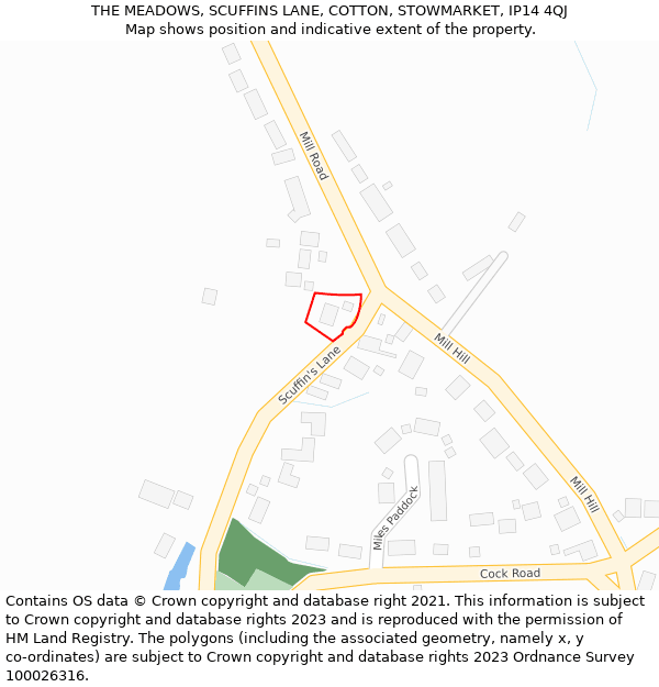 THE MEADOWS, SCUFFINS LANE, COTTON, STOWMARKET, IP14 4QJ: Location map and indicative extent of plot