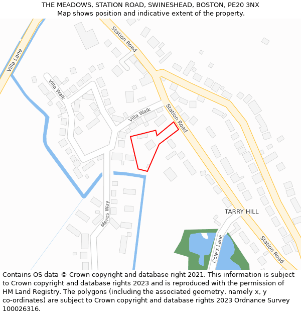 THE MEADOWS, STATION ROAD, SWINESHEAD, BOSTON, PE20 3NX: Location map and indicative extent of plot