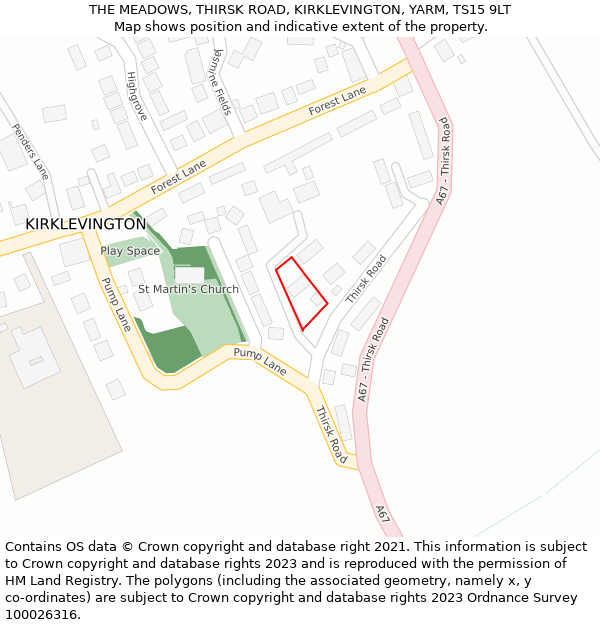 THE MEADOWS, THIRSK ROAD, KIRKLEVINGTON, YARM, TS15 9LT: Location map and indicative extent of plot